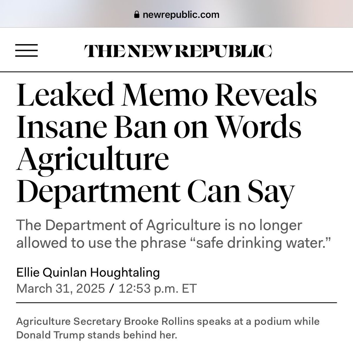 A leaked USDA memo, reported by The New Republic, reveals Trump’s administration has banned terms like “climate,” “safe drinking water,” and “greenhouse gas emissions,” crippling scientific work and rural aid in a sweeping purge of so-called “woke” language.
