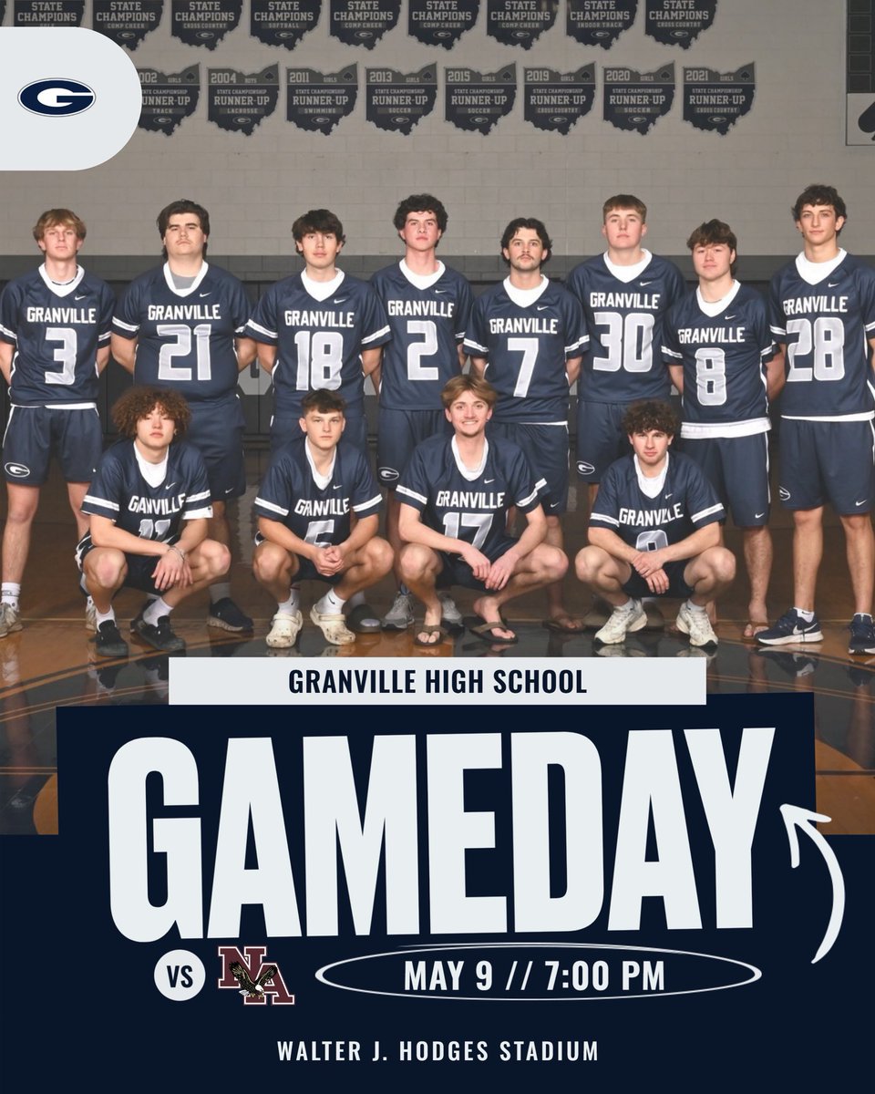 GAMEDAY! SENIOR NIGHT!

Granville vs. New Albany

JV: 5:30pm
Varsity: 7pm

Walter J. Hodges Stadium

Senior night ceremony starts at 6:45.