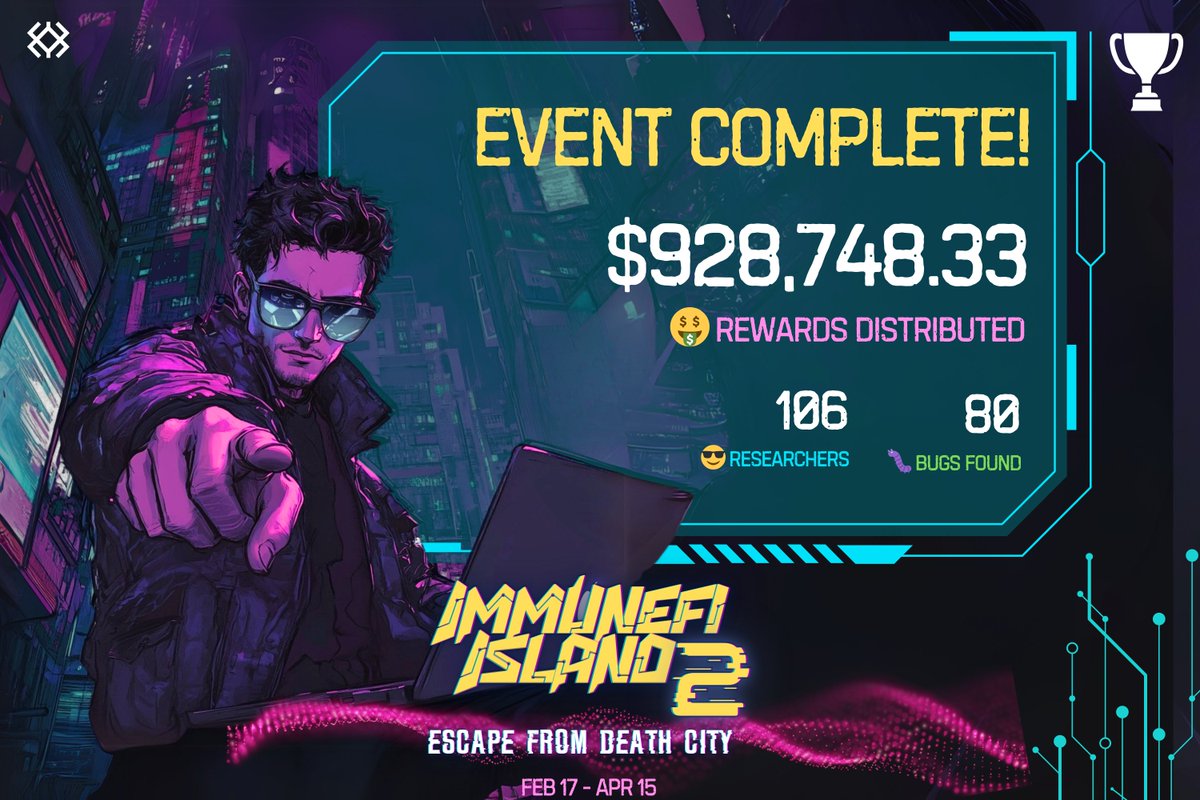 immunefi's tweet image. 🎉 That&apos;s a WRAP on Immunefi Island Season 2!

It’s been an incredible season of hacks, alliances, and mayhem.

Big shoutout to our amazing SRs, community, and supporters—you made this event legendary. 🏝️💻🐸🐶💀

Until next time… #ImmunefiIsland

Merch drop... 👇👇