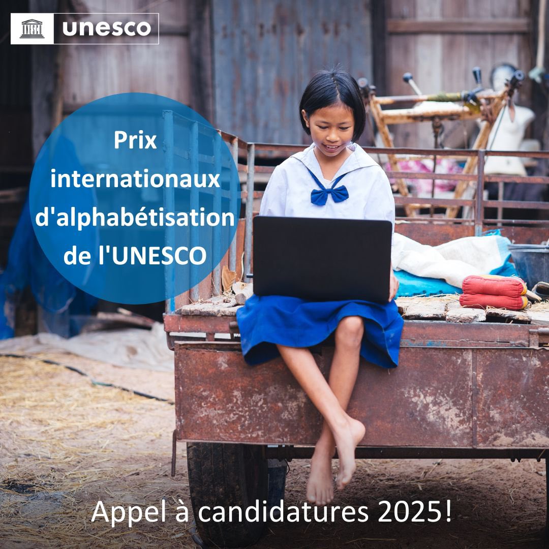 📢 Appel à tous les champions de l'alphabétisation #education !
 
C’est votre chance de devenir lauréat d’un des Prix international d'#alphabétisation de l'UNESCO ! Le thème de cette année est « Promouvoir l’alphabétisation à l’ère numérique »
 
shorturl.at/iprI8