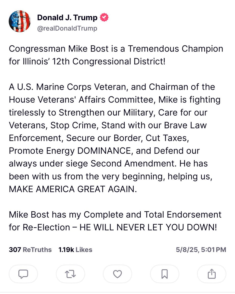 U.S. Rep. Mike Bost told a crowd of supporters in Waterloo last night that he’s running for a seventh consecutive term in Congress. This morning, President Trump endorsed him again — something sure to make his 2024 challenger Darren Bailey think twice before jumping in again.