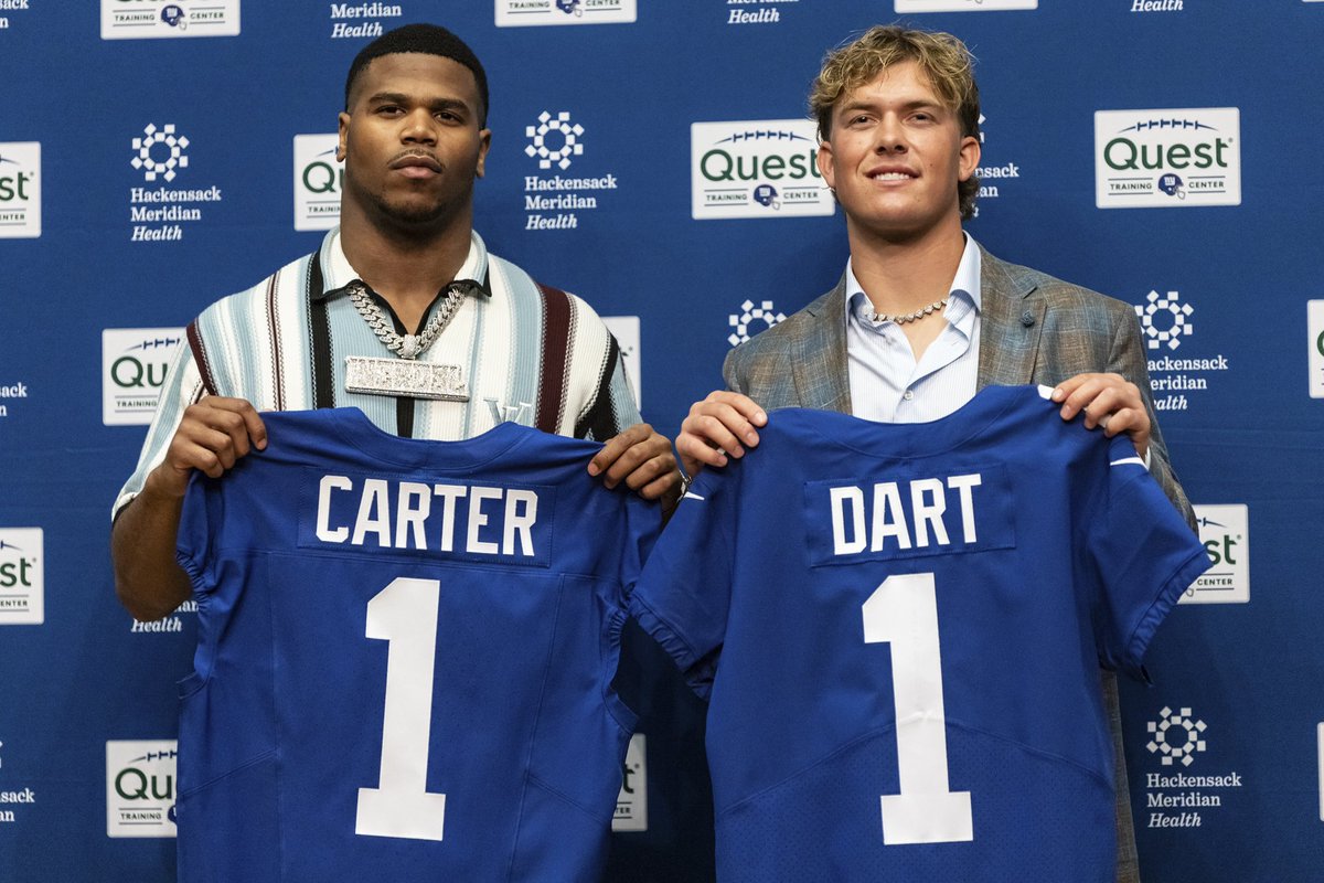 Abdul Carter will wear #51 at minicamp and Jaxson Dart will wear #6, per <a href="/JordanRaanan/">Jordan Raanan</a>