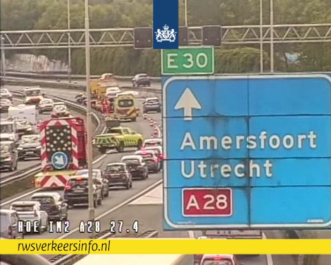 Ongeval met meerdere voertuigen op A28 bij knp. Hoevelaken