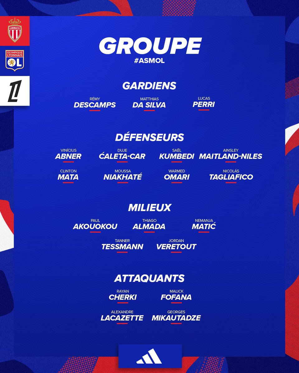 OL's tweet image. 🦁 Notre groupe convoqué pour le déplacement à Monaco, ce samedi à 21h 👊🔴🔵

#ASMOL