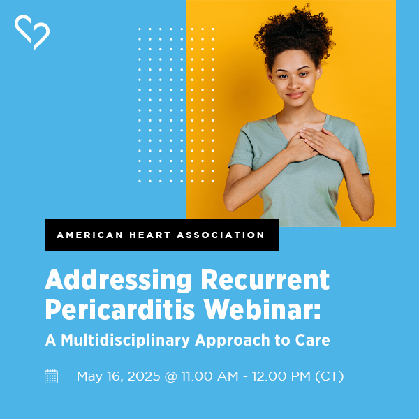 Pericarditis Alliance (@pericarditisa) on Twitter photo Join the <a href="/American_Heart/">American Heart Association</a> for a webinar that explores multidisciplinary approaches to recurrent pericarditis care. Register today! register.gotowebinar.com/register/10521⦠Join the <a href="/American_Heart/">American Heart Association</a> for a webinar that explores multidisciplinary approaches to recurrent pericarditis care. Register today! register.gotowebinar.com/register/10521ā¦