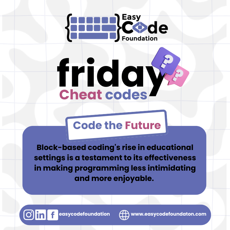 Easycode_found's tweet image. Ready to LEVEL UP your coding game? 🚀
At Easy Code Foundation, we believe coding should be fun, simple, and powerful — and that’s exactly what Friday Cheat Codes are all about! 💻✨
@Easycode_found ,@stem_feed ,@Ghscientific ,@ghanacodeclub ,@IoTchannel