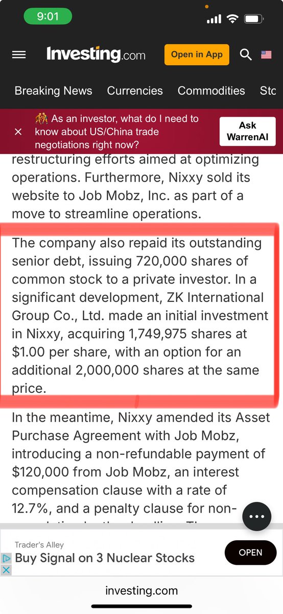 $ZKIN squeezing to $4 premarket. 🔥 WHY?? Maybe because they put $1.7M into $NIXX last October — and $NIXX is starting to move NOW 💰🚀 after announcing new telecom CEO &amp; targeting $200M revenue run rate by year-end.

CONNECT THE DOTS!

⁦<a href="/WilliamPFarran1/">William P. Farrand</a>⁩
$FNGR $DJT $GBUX