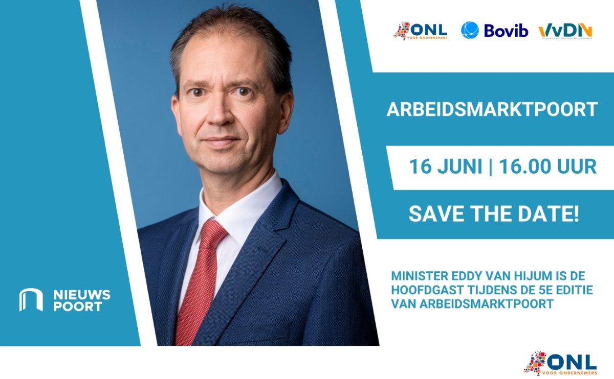 0p 16 juni 2025 is minister Eddy van Hijum (Sociale Zaken en Werkgelegenheid) hoofdgast bij de vijfde editie van ArbeidsmarktPoort in Nieuwspoort, Den Haag. Een initiatief van ONL, <a href="/Bovibnl/">Bovib</a> en <a href="/VvDN8/">VvDN</a>.

👉 Lees meer en meld je aan: onl.nl/minister-eddy-…

#ArbeidsmarktPoort  #ONL