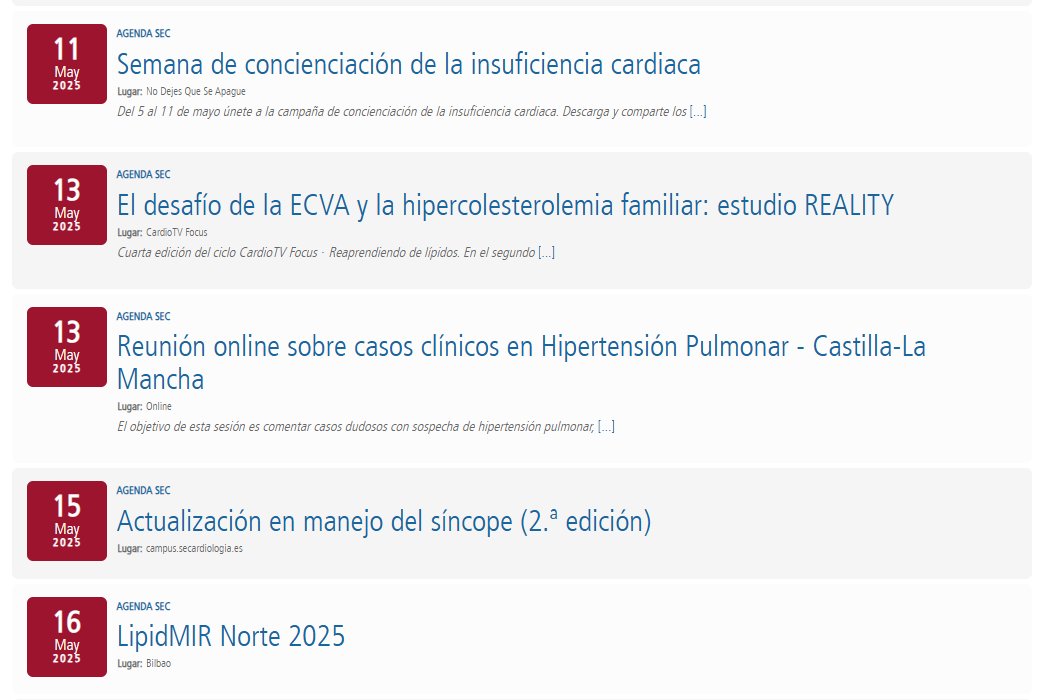 Soc Esp Cardiología (@secardiologia) on Twitter photo 🗓️ ¡La próxima semana viene cargada de actividad en la #AgendaSEC!
📌 #CardioTV, cursos #CampusSEC hasta actualizaciones clínicas, ¡no te pierdas nada!
🔗 Consulta, organiza y guarda las fechas clave 👉 secardiologia.es/agenda
<a href="/JovenesSec/">JóvenesSEC</a> <a href="/ICardiacaSEC/">Asociación Insuficiencia Cardiaca</a> <a href="/ritmo_SEC/">Asociación del Ritmo Cardiaco</a> <a href="/AgudosSEC/">Asociación CI y Cuidados Agudos Cardiovasculares</a> 🗓️ ¡La próxima semana viene cargada de actividad en la #AgendaSEC!
📌 #CardioTV, cursos #CampusSEC hasta actualizaciones clínicas, ¡no te pierdas nada!
🔗 Consulta, organiza y guarda las fechas clave 👉 secardiologia.es/agenda
<a href="/JovenesSec/">JóvenesSEC</a> <a href="/ICardiacaSEC/">Asociación Insuficiencia Cardiaca</a> <a href="/ritmo_SEC/">Asociación del Ritmo Cardiaco</a> <a href="/AgudosSEC/">Asociación CI y Cuidados Agudos Cardiovasculares</a>