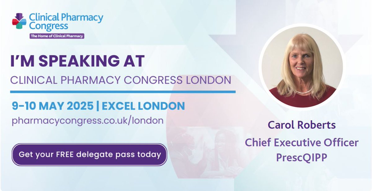 PrescQIPP CIC (@prescqipp) on Twitter photo PrescQIPP founder and CEO <a href="/carol_roberts2/">Carol Roberts</a> is among the sector experts speaking at the <a href="/CPCongress/">Clinical Pharmacy Congress</a> at @ExcelLondon today (9 May).
Don't miss your chance to connect with her and other leading lights in the field of pharmacy by booking your place here: pharmacycongress.co.uk PrescQIPP founder and CEO <a href="/carol_roberts2/">Carol Roberts</a> is among the sector experts speaking at the <a href="/CPCongress/">Clinical Pharmacy Congress</a> at @ExcelLondon today (9 May).
Don't miss your chance to connect with her and other leading lights in the field of pharmacy by booking your place here: pharmacycongress.co.uk