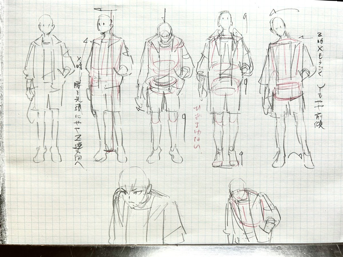 体の動きについてはこういうラフを描いてある…が上手く行くかは謎 