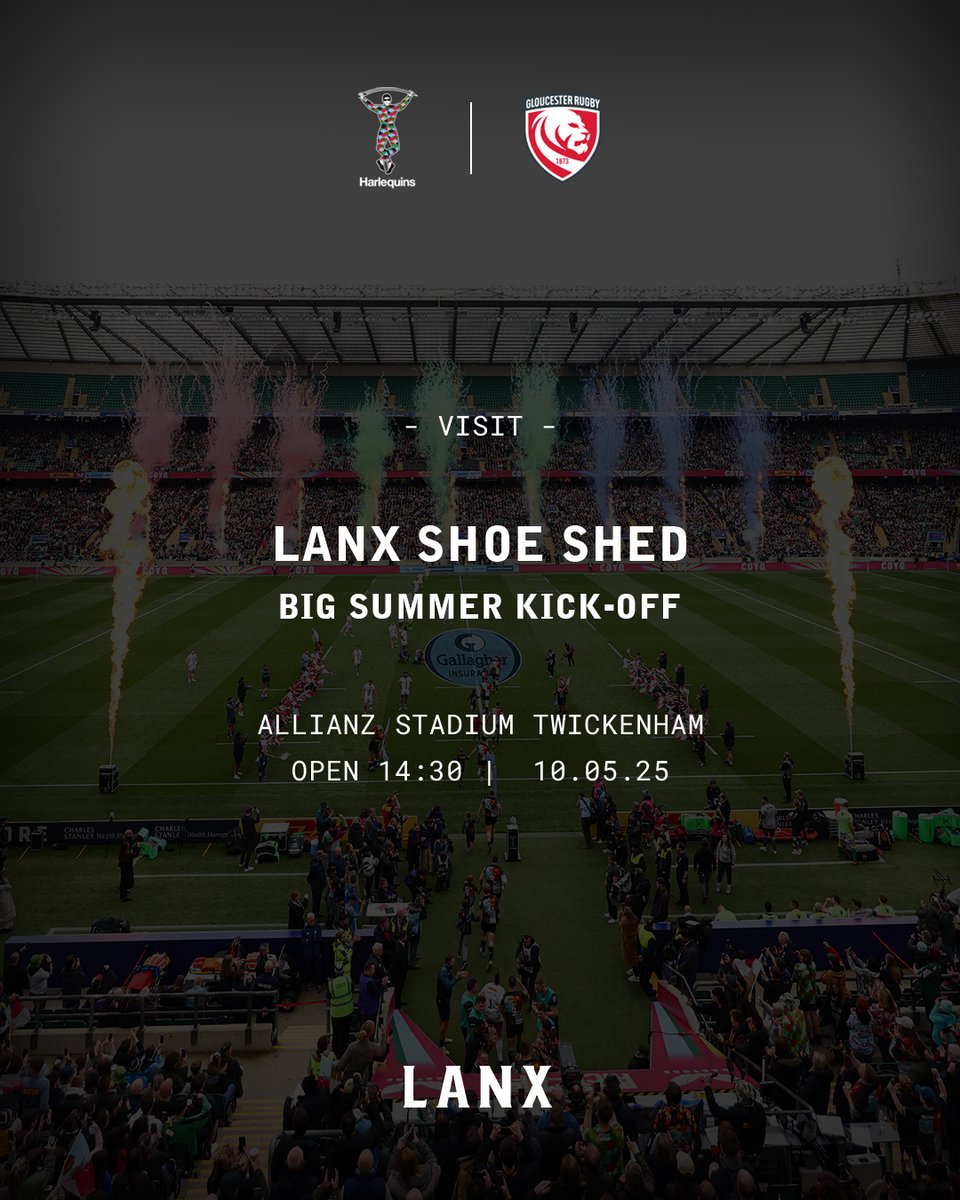 Our ‘Official Footwear Partner’ <a href="/lanxshoes/">LANX</a> will be at #BigSummerKickOff today at Allianz Stadium Twickenham. Visit their Shoe Shed, take a photo with a LANX shoe, post to Instagram and tag <a href="/lanxshoes/">LANX</a> to win a pair of proper shoes. 

Visit- lanxshoes.com

#COYQ