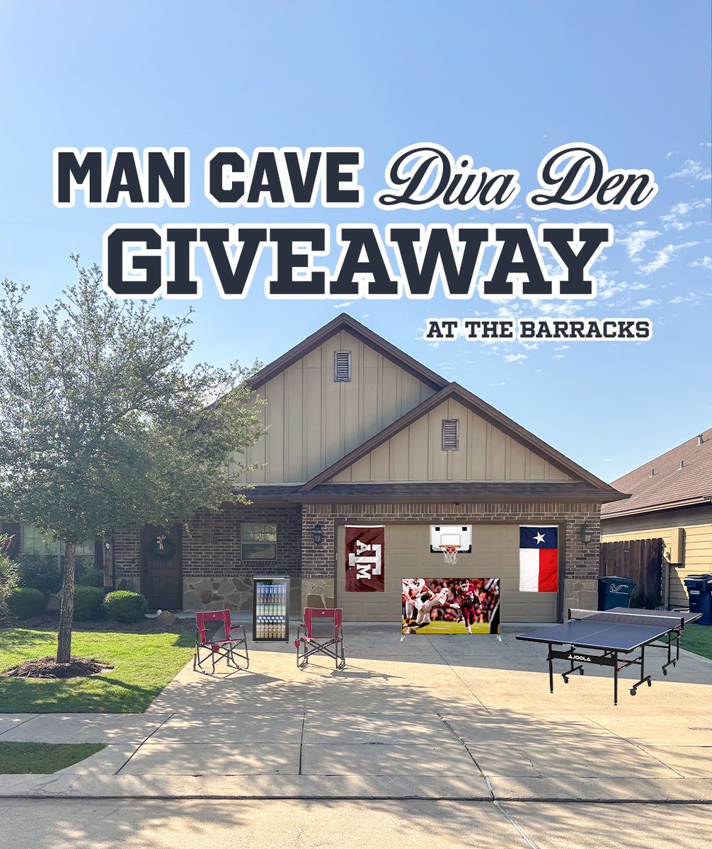 thebarracks_cs's tweet photo. We only have 5 more 4-bedroom houses left, so we're finishing strong with a giveaway that's going to transform one of the remaining garages into the ultimate hangout spot 🔥⁠
⁠
Grab 3 of your friends and fill a house by Sunday, June 15 to be entered to win this setup! https://t.co/b7bXRj6l2i