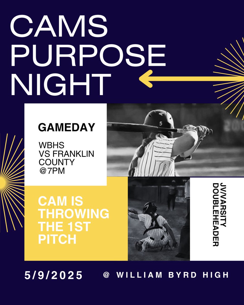 Playing for a much bigger purpose tonight!  🎗️Tonight is for Cam and he will throw out the first pitch of the Varsity game! Wear your Yellow! 🥎