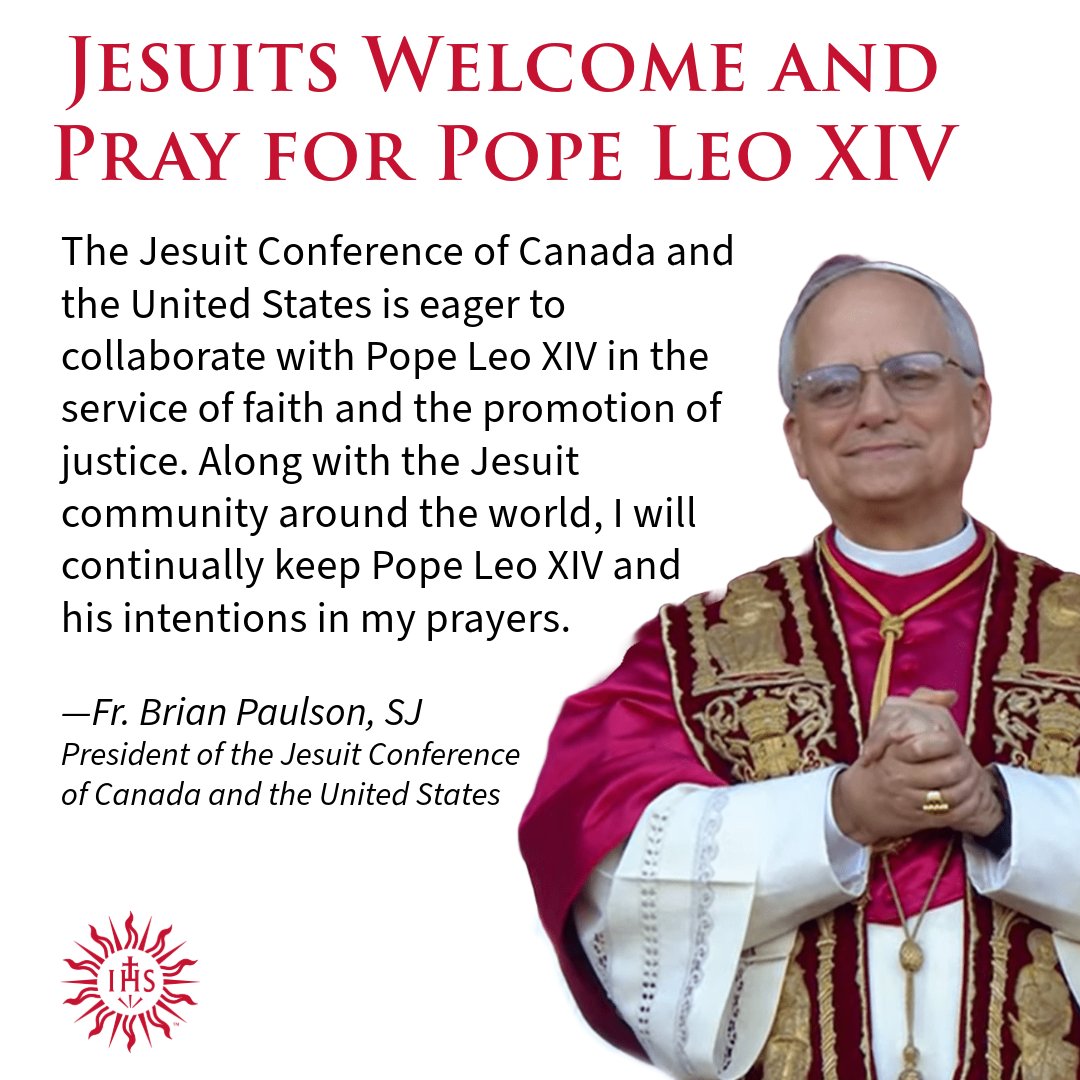 Jesuit News (@jesuitnews) on Twitter photo We join in praying for our new Holy Father, Pope Leo XIV. Read the statement from Jesuit Conference President Fr. <a href="/briangpaulson/">Fr. Brian Paulson, S.J.</a>: ow.ly/kZHu50VPZRj We join in praying for our new Holy Father, Pope Leo XIV. Read the statement from Jesuit Conference President Fr. <a href="/briangpaulson/">Fr. Brian Paulson, S.J.</a>: ow.ly/kZHu50VPZRj
