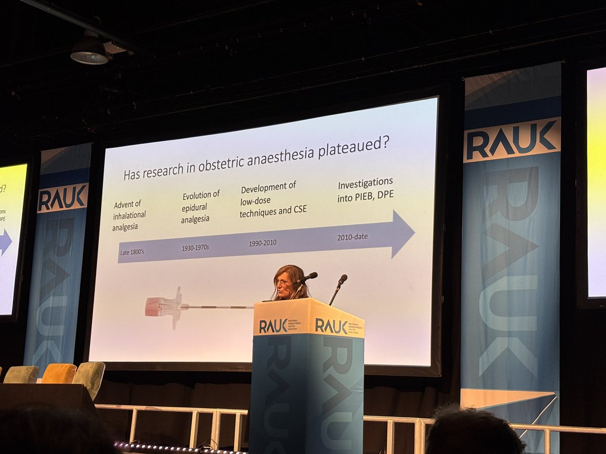 RA-UK (@regionalanaesuk) on Twitter photo Prof Nuala Lucas - <a href="/noolslucas/">Nuala Lucas</a> - delivers the Bruce Scott Lecture at #RAUK25
Has research in obstetric anaesthesia plateaued?
How do ensure it is fit for purpose in the 21st century? Prof Nuala Lucas - <a href="/noolslucas/">Nuala Lucas</a> - delivers the Bruce Scott Lecture at #RAUK25
Has research in obstetric anaesthesia plateaued?
How do ensure it is fit for purpose in the 21st century?