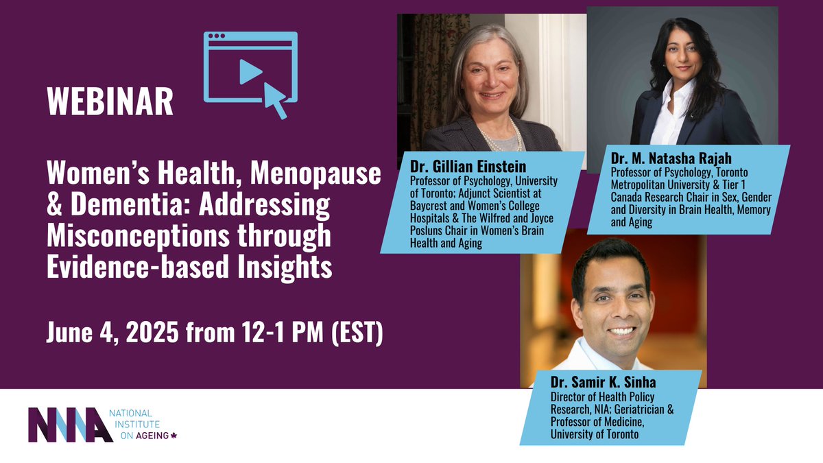 National Institute on Ageing 🇨🇦 (@niageing) on Twitter photo 🧠 Webinar: Women’s Health, Menopause & Dementia
Join us on June 4 from 12–1 PM EST for an insightful webinar with brain health experts Dr. <a href="/mnrajah/">Dr. M. Natasha Rajah, PhD 🇨🇦</a> and Dr. Gillian Einstein, moderated by <a href="/DrSamirSinha/">Samir Sinha</a> .
They will unpack:
✔️ The connection between menopause and dementia risk
✔️ 🧠 Webinar: Women’s Health, Menopause & Dementia
Join us on June 4 from 12–1 PM EST for an insightful webinar with brain health experts Dr. <a href="/mnrajah/">Dr. M. Natasha Rajah, PhD 🇨🇦</a> and Dr. Gillian Einstein, moderated by <a href="/DrSamirSinha/">Samir Sinha</a> .
They will unpack:
✔️ The connection between menopause and dementia risk
✔️