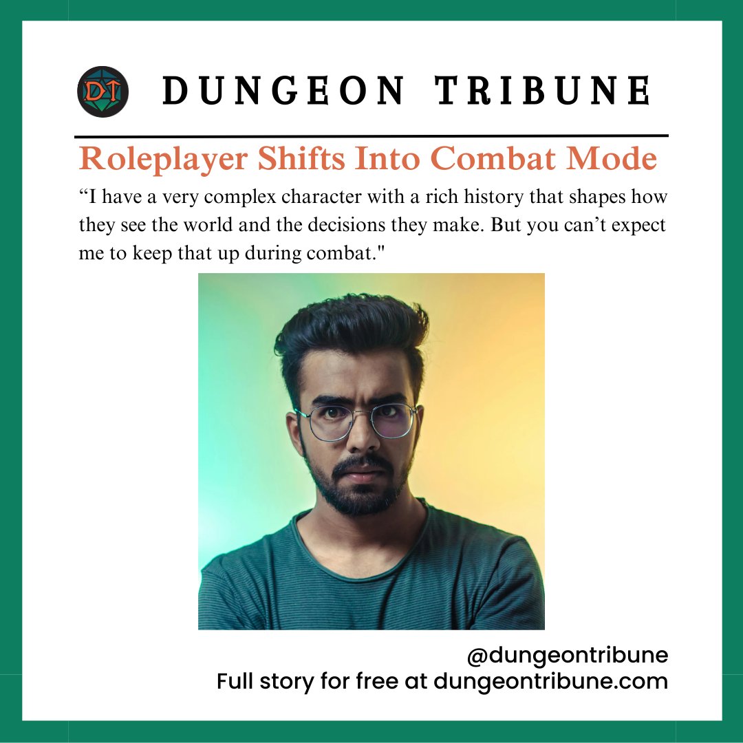 "Roleplayer Shifts Into Combat Mode"

dungeontribune.com/p/roleplayer-s…

#dungeontribune #theevildragonsmosttrustednewssource #dnd #dungeonsanddragons #ttrpg #dnd5e #dndmemes