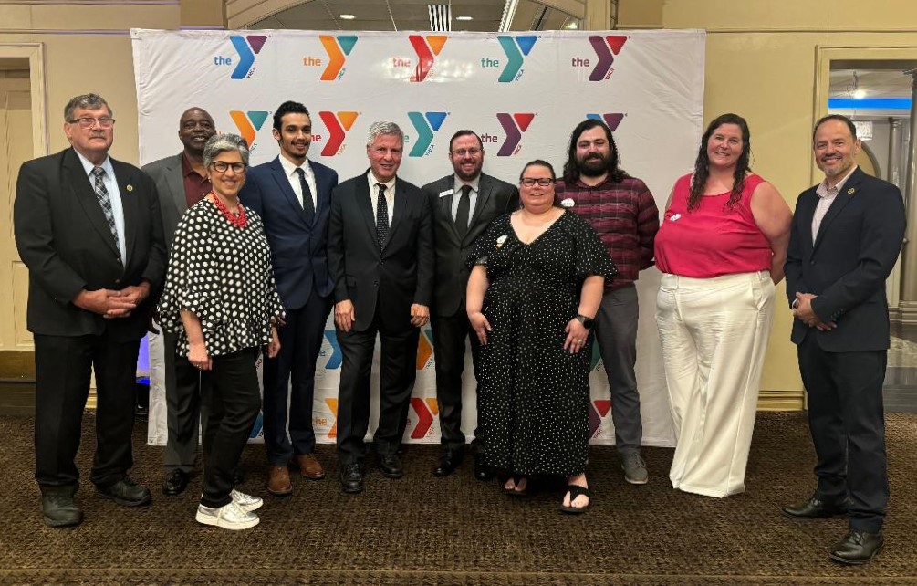 Congratulating Mr. Cisco Rios for receiving the YMCA of MEWSA’s John Malinowski Youth Employee Award were #Piscataway Council President Dennis Espinosa (Ward 2), Council Vice President Michele Lombardi (Ward 4), Councilmember Frank Uhrin (Ward 1) &amp; Mayor Brian C. Wahler.