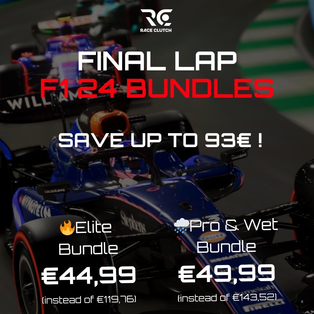 🚨 F1 24 end-of-cycle = crazy deals at Race Clutch Center!

🔥 2 new SETUP bundles (ELITE / PRO &amp; WET) at slashed prices

🎮 Save up to €93!

👉 Master every track now: raceclutchcenter.com/fr/collections…

#Simracing #F124 #F1simracing