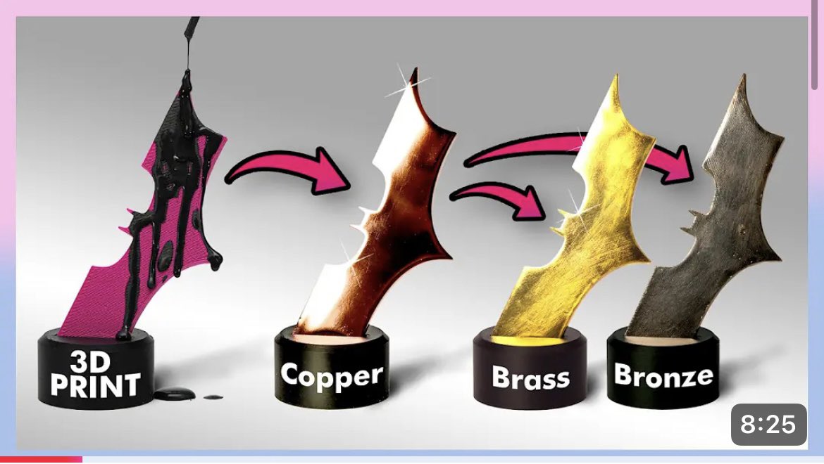 Electroplate your #3Dprinted batarangs and put them in the oven to create brass and bronze. 😱

Learn how:
youtu.be/w4zXmYVB4mA