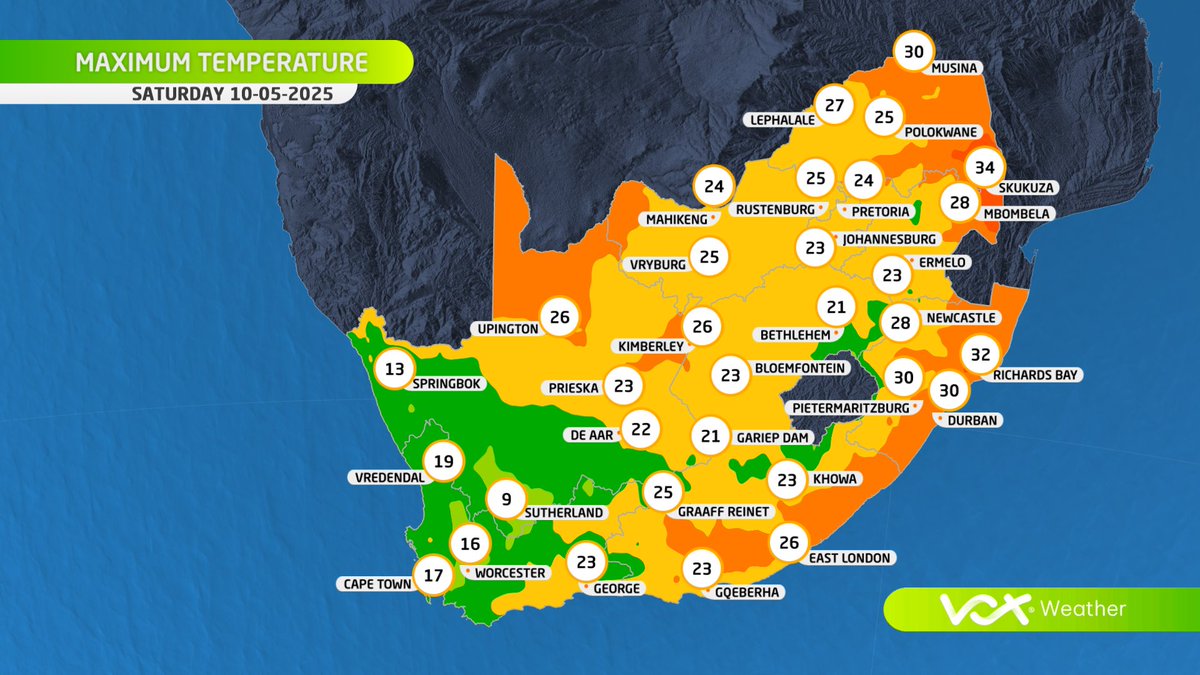 WEATHER MAPS and WARNINGS for this SATURDAY– 10 May 2025

🌬️ A strong cold front brings COLD, WET &amp; WINDY weather to the Cape this weekend

⚠️MULTIPLE DAMAGING WINDS &amp; WAVES WARNINGS issued by SA Weather Service this weekend!

Catch Michelle du Plessis live 6pm on #VoxWeather