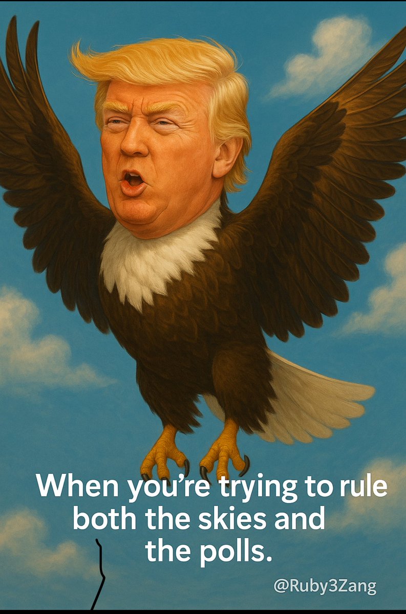 Ruby3Zhang's tweet image. When you’re trying to rule both the skies and the polls.

                    —— @Ruby3Zhang
#TrumpBird #AIart #搞笑动物 #政治神兽 #forfun #tiktok搞笑

当你既想统治天空，又想统治世界。