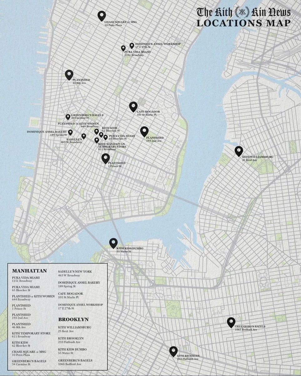 The Kith &amp; Kin newspaper will be available starting tomorrow, 5/10 at the locations listed in the last photo.

It commemorates the reopening of the new Kith Flagship and will have an Early Access code to the Ronnie Fieg &amp; New Balance 2010.

📸: <a href="/KITH/">Kith</a>