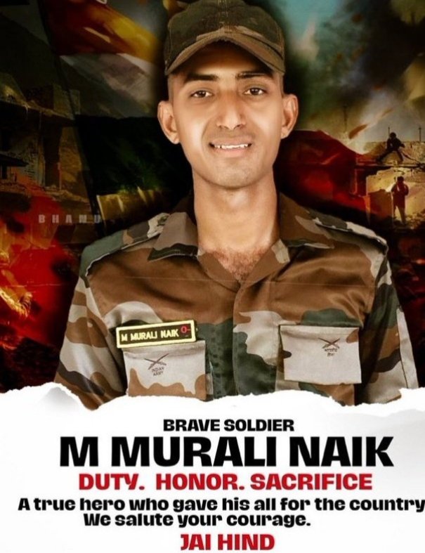 Army Officer Murali Naik from Andhra Pradesh in india...

Andhra Pradesh's courageous son, Murali, laid down his life at the Line of Contro saloot for Indian army l.

Om Shanti - Om Shanti ,Om Shanti 
#KarachiPort #IndianNavyAction #IndiaPakistanWar #iplsuspended