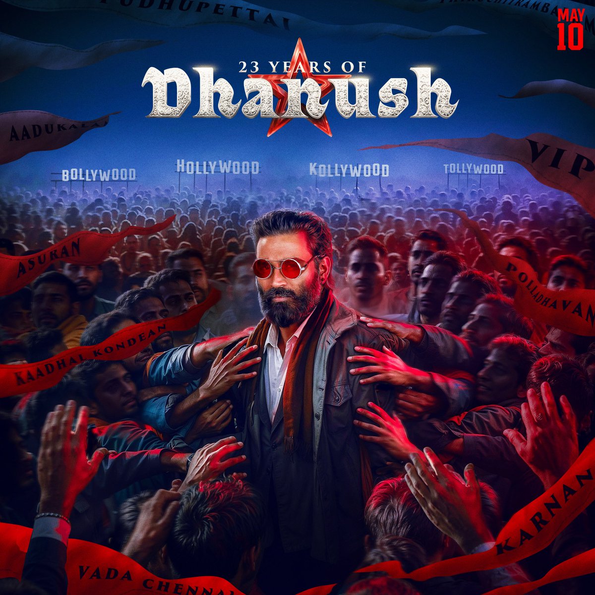 Here's the CDP to celebrate our Beloved <a href="/dhanushkraja/">Dhanush</a> sir 's  completion of 23 glorious years in the indian film industry 🌟

Designed by <a href="/amaltypofact/">AMAL TYPOFACT</a>

#23YrsofRealmRulerDHANUSH