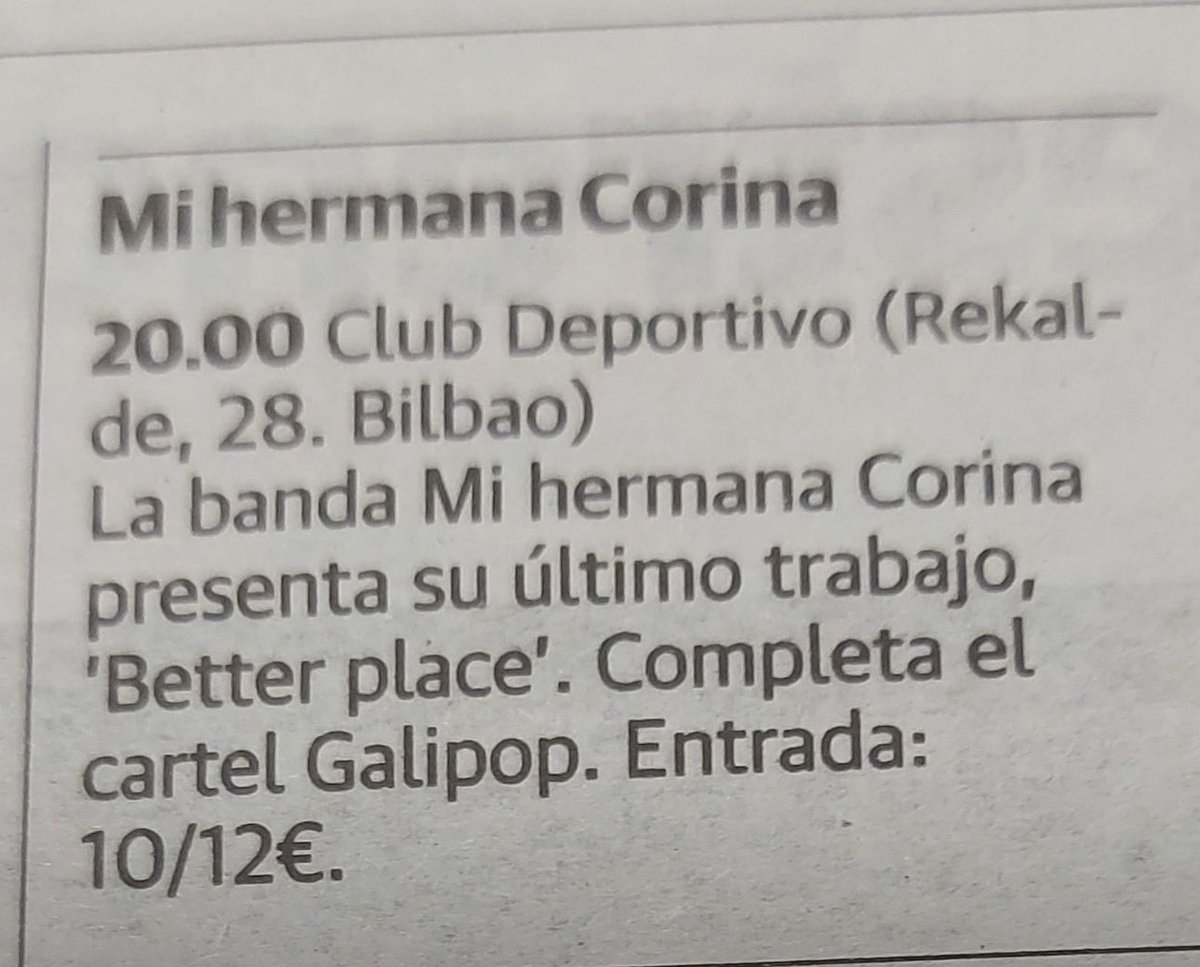 Ojo al dato que esta noche el concierto NO ES EN EL CLUB DEPORTIVO como anuncia El Correo, ES EN EL CRAZY HORSE. Venirse!!!