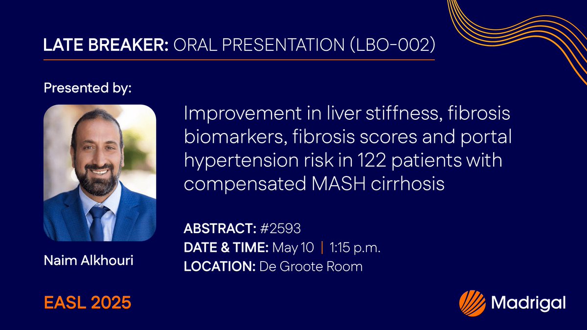 At this year’s @EASLNews Congress, we’re driving innovative research, scientific advancements &amp; important dialogue to help improve care for people living with metabolic dysfunction-associated steatohepatitis (#MASH). Learn more about new Phase 3 data at our oral presentation.