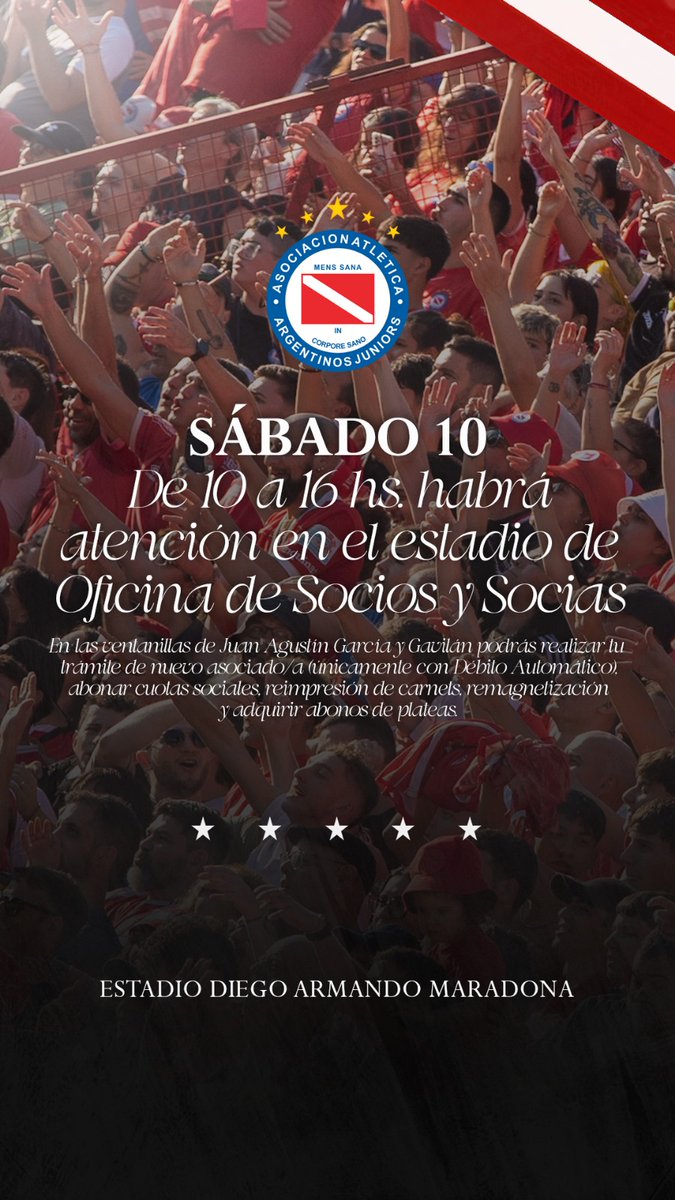 Oficina de Socios y Socias AAAJ (@sociosaaaj) on Twitter photo #AAAJ 💳 Este sábado estaremos atendiendo en la Oficina de Socios/as de <a href="/AAAJoficial/">Argentinos Juniors</a> en el estadio 👇 #AAAJ 💳 Este sábado estaremos atendiendo en la Oficina de Socios/as de <a href="/AAAJoficial/">Argentinos Juniors</a> en el estadio 👇