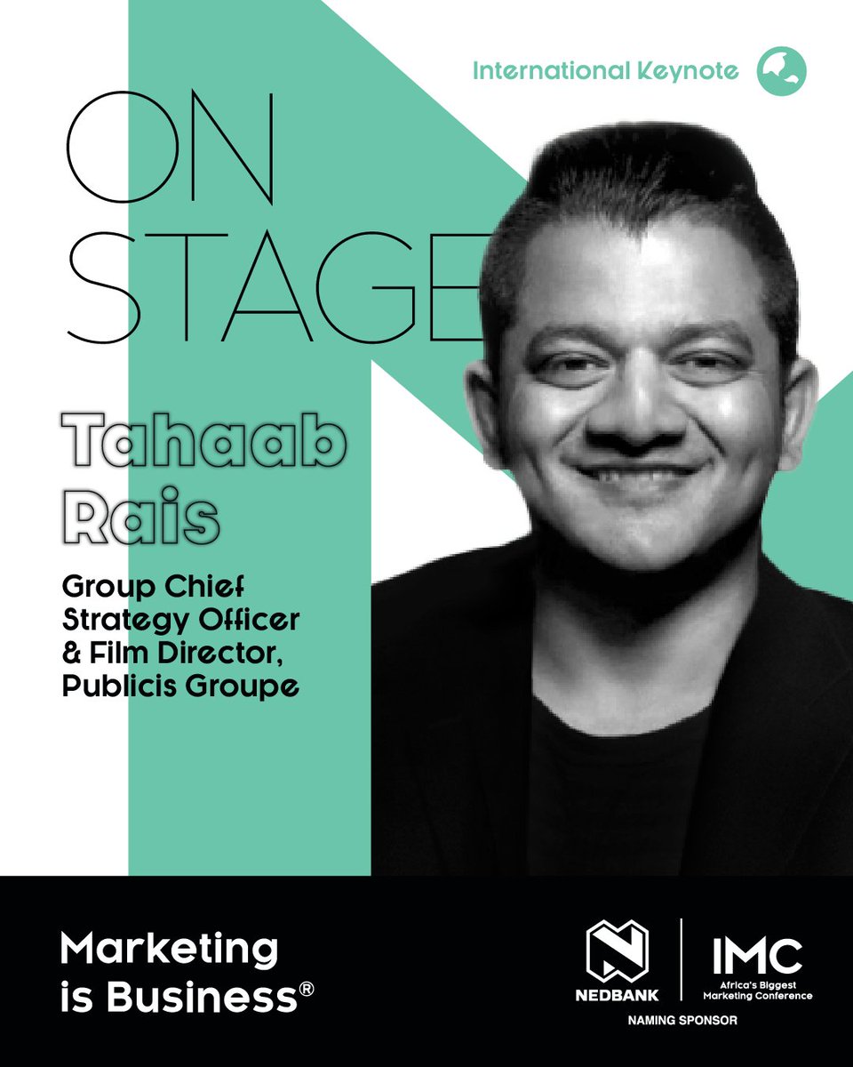 Global strategy powerhouse, <a href="/RaisTahaab/">Tahaab Rais</a>, Group Chief Strategy Officer &amp; Film Director at <a href="/PublicisGroupe/">Publicis Groupe</a> will talk "Bringing the Magic Back" at #NedbankIMC2025 on 18 September. Buy your early bird ticket today and secure your seat: bit.ly/40u39wt

#MarketingIsBusiness