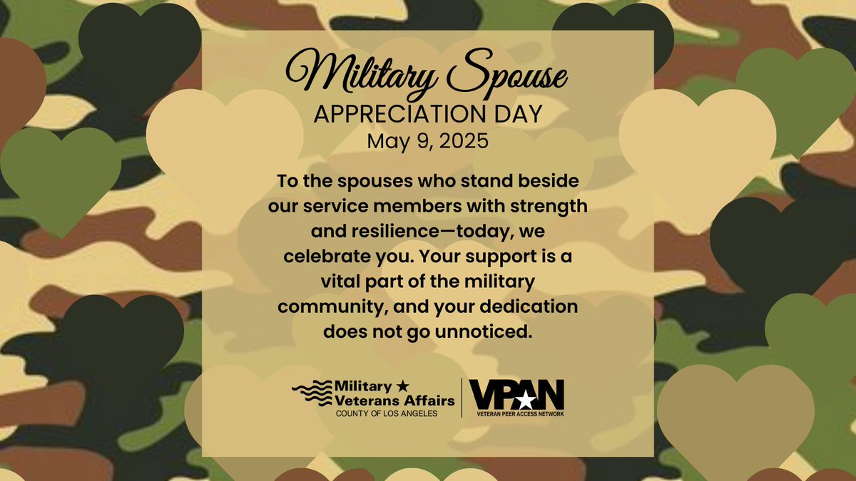 Military spouses are the unsung heroes behind our service members—offering strength, love, and stability through every challenge.
MVA proudly supports military families with the resources and care they deserve.
Like and share with a military spouse you know!
#LACMVA #Veterans #LA