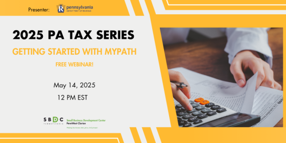 Pennsylvania SBDC (@pasmallbusiness) on Twitter photo Join <a href="/ClarionSBDC/">PennWest Clarion SBDC</a> for their #FREE "Getting Started with MYPath" Webinar!
Join us in learning how to start with the Department of Revenue’s self-service portal called myPATH.
📆 5/14/25
⏰ 12:00 pm - 1:00 pm
📍Click here to register: pasbdc.ecenterdirect.com/events/31928
#PASBDC Join <a href="/ClarionSBDC/">PennWest Clarion SBDC</a> for their #FREE "Getting Started with MYPath" Webinar!
Join us in learning how to start with the Department of Revenue’s self-service portal called myPATH.
📆 5/14/25
⏰ 12:00 pm - 1:00 pm
📍Click here to register: pasbdc.ecenterdirect.com/events/31928
#PASBDC