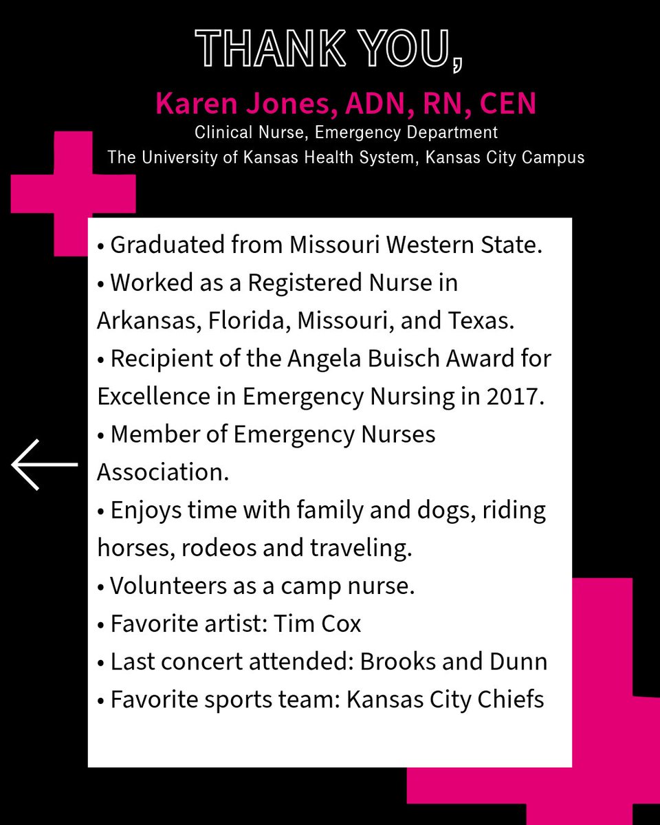 T-Mobile Center (@tmobilecenter) on Twitter photo This #NursesWeek, we want to give a shoutout to ER nurses. 🩺 Meet Karen Jones from <a href="/KUHospital/">The University of Kansas Health System</a>. As a clinical nurse in the ER, Karen greets every crisis with skill, compassion and courage. THANK YOU to you and all the ER nurses who are there during life’s scariest moments. This #NursesWeek, we want to give a shoutout to ER nurses. 🩺 Meet Karen Jones from <a href="/KUHospital/">The University of Kansas Health System</a>. As a clinical nurse in the ER, Karen greets every crisis with skill, compassion and courage. THANK YOU to you and all the ER nurses who are there during life’s scariest moments.
