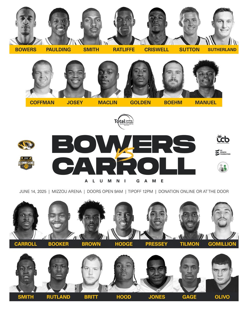 LBowers_21's tweet image. 🏀 Which Team You Got? 🏈
Legends return. Nostalgia hits. Charity wins.
Some of the greatest Mizzou athletes from the past 40 years. One court, one cause!
Bowers vs. Carroll Alumni Game Vol. 3
June 14, 2025 | Mizzou Arena
Doors: 9am | Autographs: 10am | Tipoff: 12pm |…