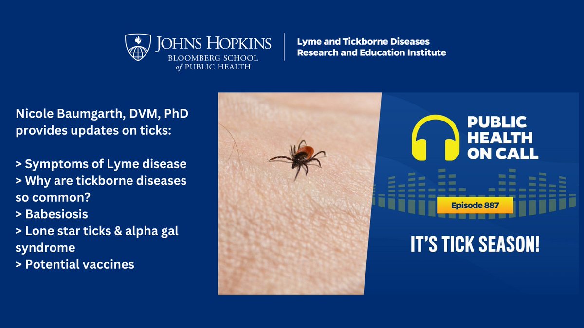 Molecular Microbiology and Immunology at JHSPH (@johnshopkinsmmi) on Twitter photo *MORE INFO ON TICKS*
Check out the *IT'S TICK SEASON* episode of <a href="/PublicHealthPod/">Public Health On Call</a> + Q&A of TICK INFO & podcast highlights w/Nicole Baumgarth <a href="/nbaumgarth/">Nicole Baumgarth, DVM PHD</a>, Director of the <a href="/JohnsHopkins/">Johns Hopkins University</a> Lyme and Tickborne Diseases Research and Education Institute (LTDBI)
publichealth.jhu.edu/2025/tickborne… *MORE INFO ON TICKS*
Check out the *IT'S TICK SEASON* episode of <a href="/PublicHealthPod/">Public Health On Call</a> + Q&A of TICK INFO & podcast highlights w/Nicole Baumgarth <a href="/nbaumgarth/">Nicole Baumgarth, DVM PHD</a>, Director of the <a href="/JohnsHopkins/">Johns Hopkins University</a> Lyme and Tickborne Diseases Research and Education Institute (LTDBI)
publichealth.jhu.edu/2025/tickborne…
