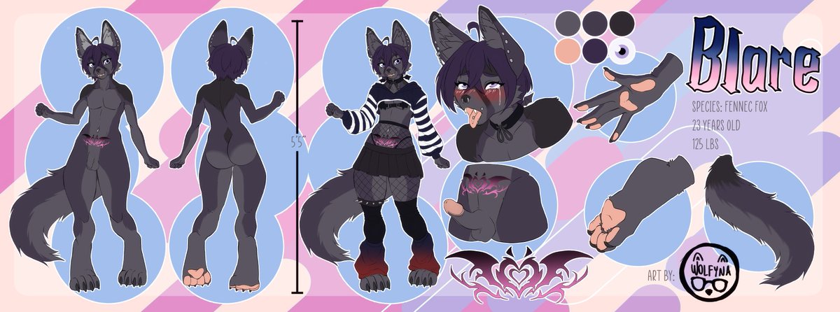 Heeeeello everyone! :3
This is my alt-account for my adult art ^^ 

I have made this ref sheet a while ago and I really like it!

#furry #nsfw #refsheet
