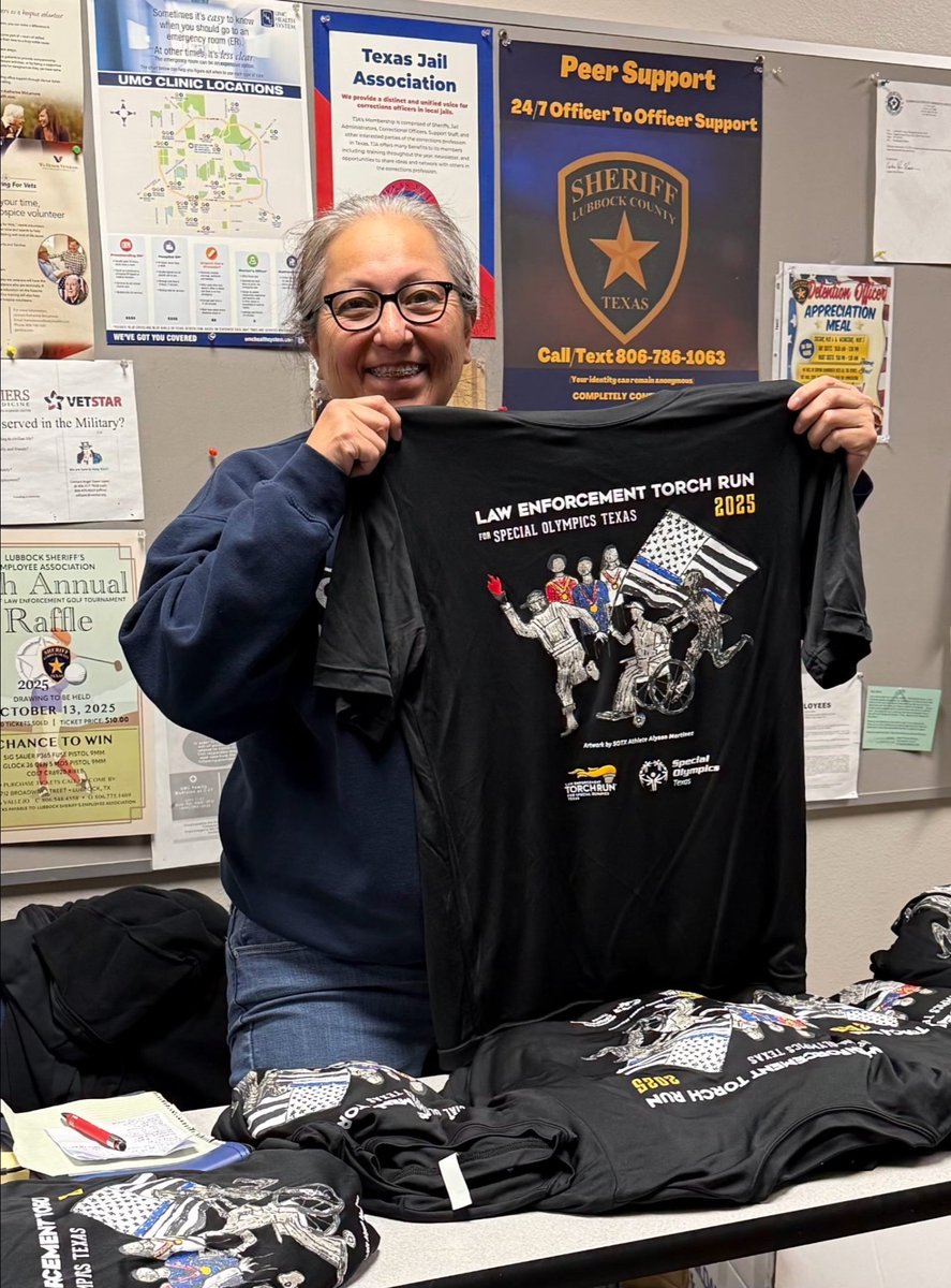 Sgt. Brenda Hassell at Lubbock County Sheriff's Office,  in-house shirt sale to raise funds for Special Olympics Texas athletes.