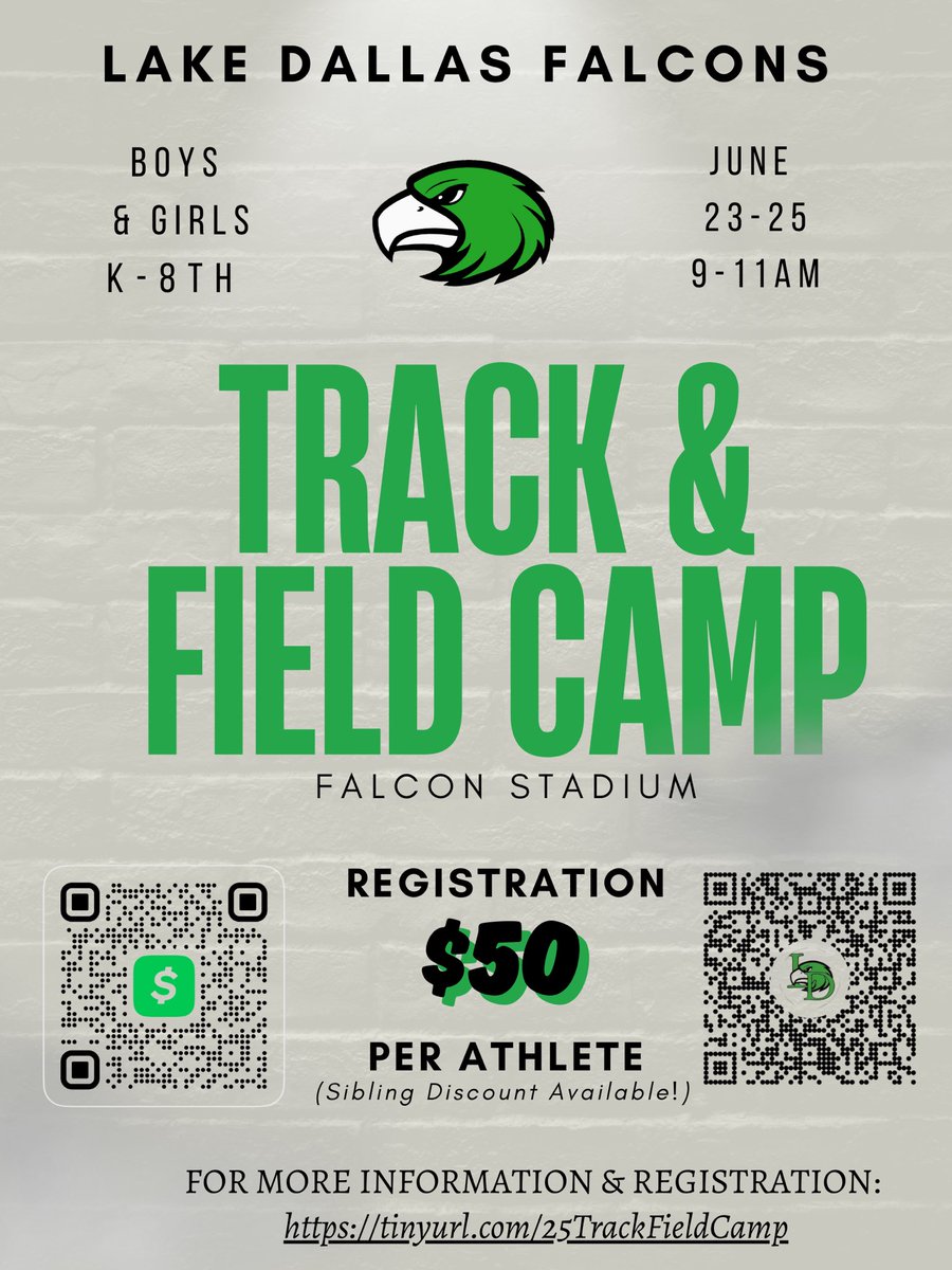 Don’t forget to sign your athlete up for our Track Camp this summer. All incoming K-8th graders.