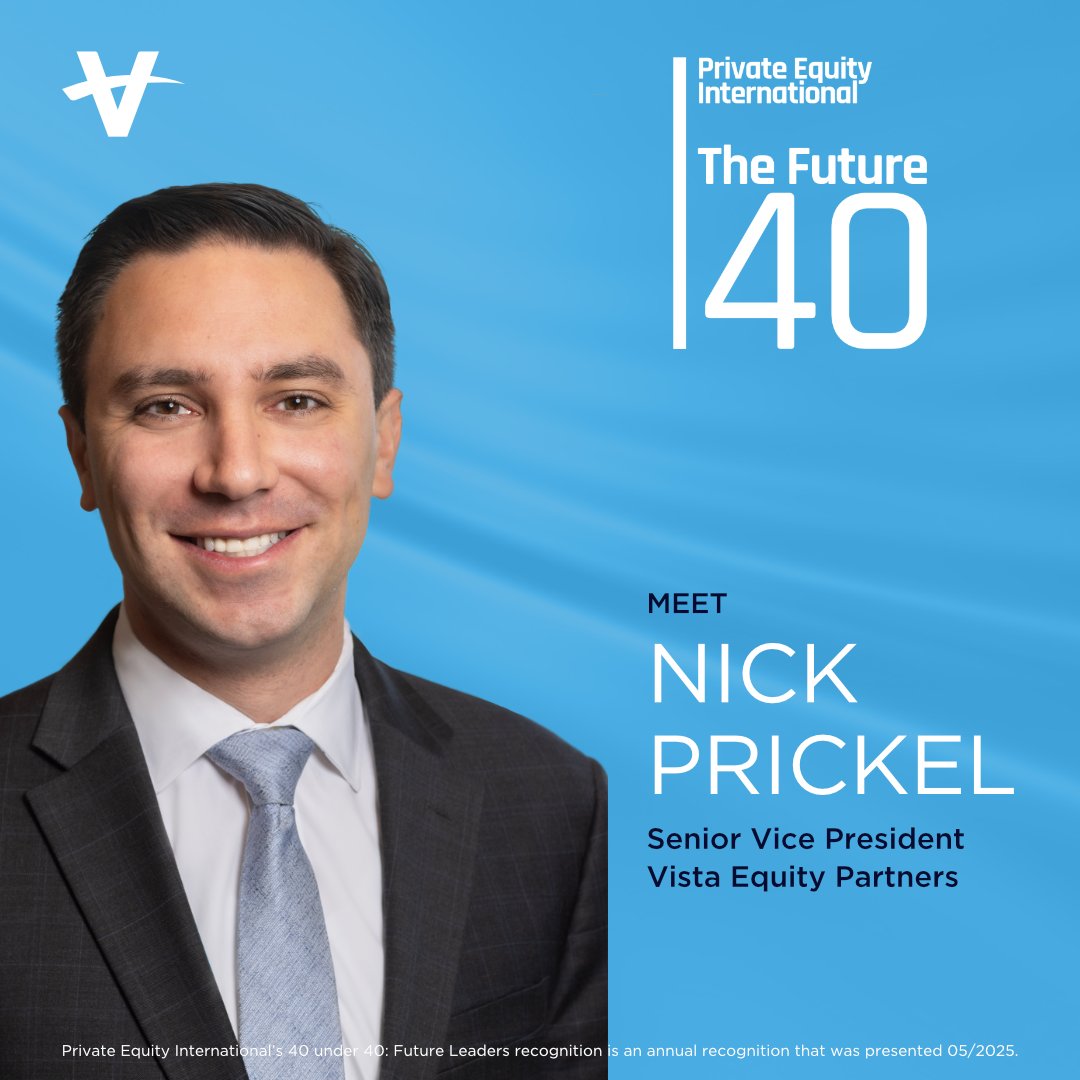 Congratulations to Vista's Nick Prickel for being named among @PEI_News' annual 40 under 40: Future Leaders of Private Equity list in the dealmaker category. Read more about this prestigious list: bit.ly/3F0ghCF