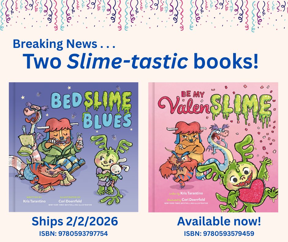 TWO SLIME-TASTIC TITLES!
THRILLED to reveal the official cover for the next book in the Slime series: BedSlime Blues! 
RETAILERS: Expand your in-store book offering with this fresh batch of monster characters to sell alongside your legacy titles and brands!  Penguin Random House