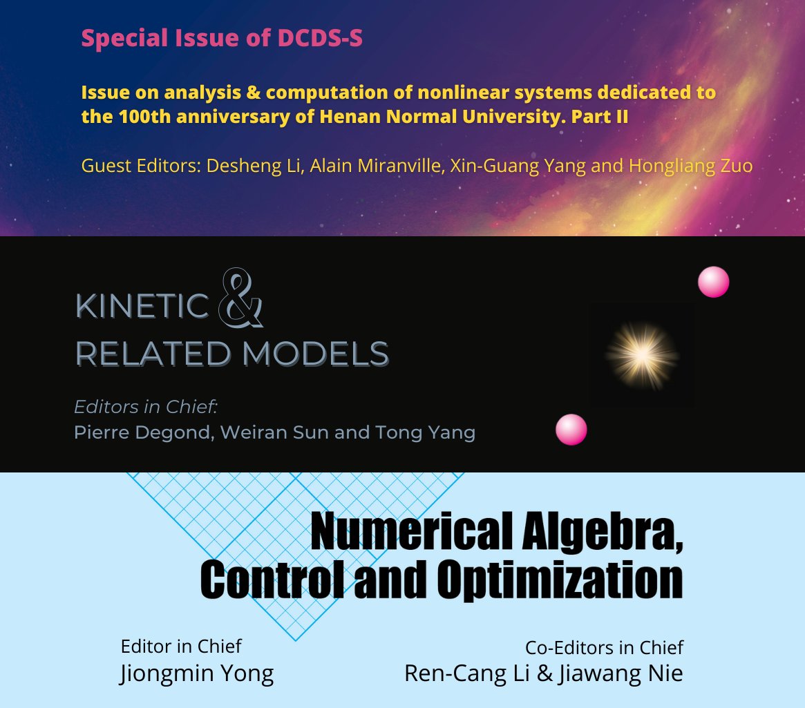 New issues of DCDS-S, KRM, and NACO are now available! Check them out below: 
DCDS-S 18-7
aimsciences.org/DCDS-S/article…
KRM 18-5
aimsciences.org/krm/article/20…
NACO 15-3
aimsciences.org/naco/article/2…