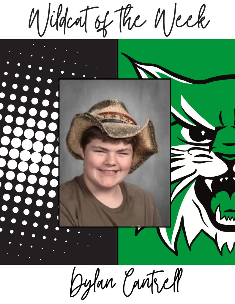 WILDCAT OF THE WEEK

Mrs. Bobbi Brumfield shares that Dylan recently offered extra notebooks to a few classmates in need of new ones. Thank you for being so generous, Dylan!