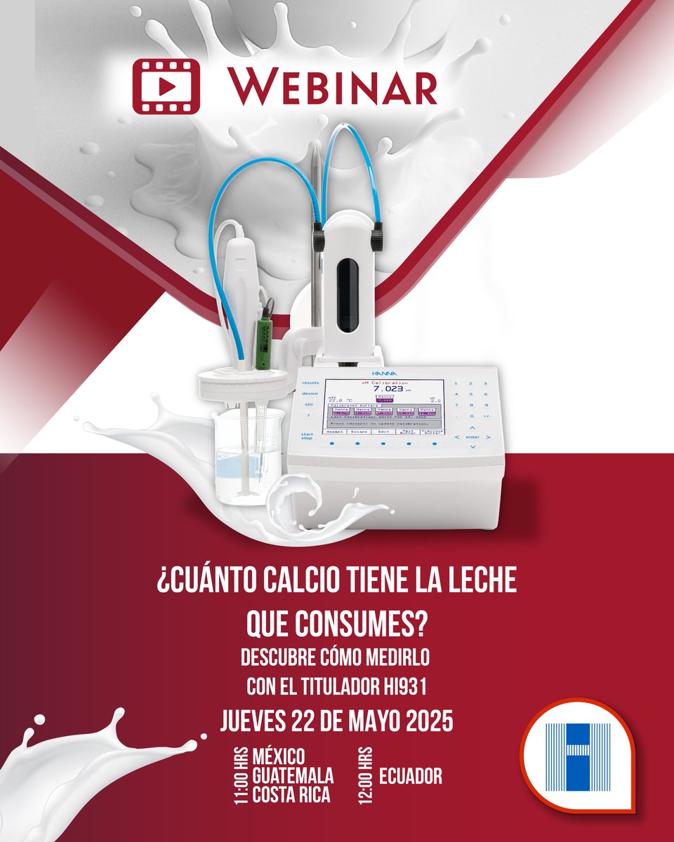 HannaInstGt's tweet image. 🥛¿Sabías que la leche varía en calcio?
🔬Webinar: Mide calcio por titulación (equipo HI931)
📊Comparativa EN VIVO de diferentes marcas
💡Resuelve dudas con expertos
🗓️22 mayo | 🕚11AM
🔗Gratis: lc.cx/LbCsU6
#HannaTips #ControlCalidad #Laboratorio #Leche #calcio