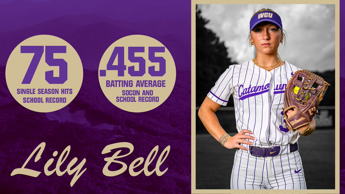 Western Carolina Athletics (@catamounts) on Twitter photo . <a href="/CatamountSB/">Western Carolina Softball</a> sophomore Lily Bell earlier this week not only broke the WCU single-season record with 75 hits she also shattered a 15-year old <a href="/SoConSports/">The Southern Conference</a> record with a .455 batting average, also a WCU record.
𝐒𝐢𝐧𝐠𝐥𝐞-𝐒𝐞𝐚𝐬𝐨𝐧 𝐑𝐞𝐜𝐨𝐫𝐝𝐬 𝐚𝐭 𝐖𝐂𝐔
➡ 1st in . <a href="/CatamountSB/">Western Carolina Softball</a> sophomore Lily Bell earlier this week not only broke the WCU single-season record with 75 hits she also shattered a 15-year old <a href="/SoConSports/">The Southern Conference</a> record with a .455 batting average, also a WCU record.
𝐒𝐢𝐧𝐠𝐥𝐞-𝐒𝐞𝐚𝐬𝐨𝐧 𝐑𝐞𝐜𝐨𝐫𝐝𝐬 𝐚𝐭 𝐖𝐂𝐔
➡ 1st in