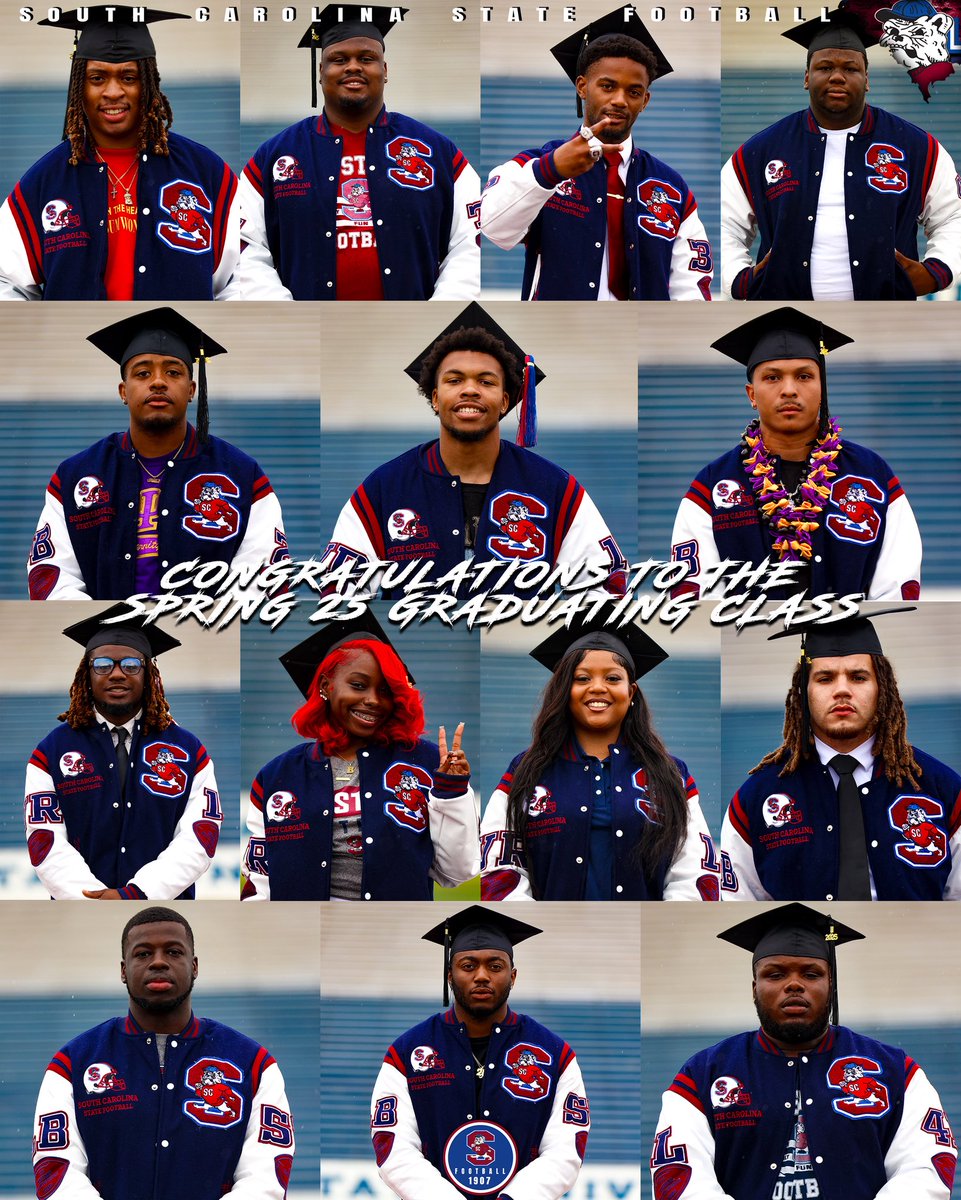South Carolina State Football (@scstate_fb) on Twitter photo #GoDogs
A BIG CONGRATULATIONS goes to the Spring 25 GRADUATING FOOTBALL Classโผ๏ธ We are Truly Proud of your accomplishment!!!!!!
<a href="/SCStateAthletic/">SC State Athletics</a> <a href="/MEACSports/">Mid-Eastern Athletic Conference</a> <a href="/SCSTATE1896/">SC State University</a> <a href="/coachberry77/">Chennis Berry</a>
#PayTheFEE
#DigDEEP
#FearTheBITE
#CWCW
#BBB
๐ด๐ต๐ถ๐ #GoDogs
A BIG CONGRATULATIONS goes to the Spring 25 GRADUATING FOOTBALL Classโผ๏ธ We are Truly Proud of your accomplishment!!!!!!
<a href="/SCStateAthletic/">SC State Athletics</a> <a href="/MEACSports/">Mid-Eastern Athletic Conference</a> <a href="/SCSTATE1896/">SC State University</a> <a href="/coachberry77/">Chennis Berry</a>
#PayTheFEE
#DigDEEP
#FearTheBITE
#CWCW
#BBB
๐ด๐ต๐ถ๐
