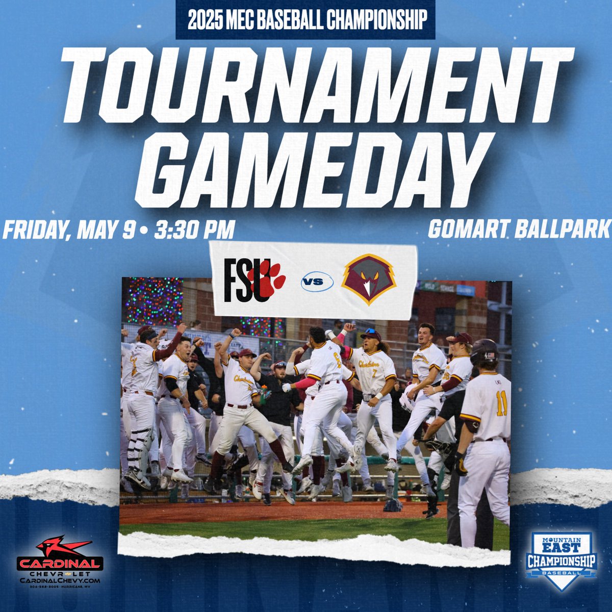 𝐍𝐄𝐗𝐓 𝐔𝐏: 𝐂𝐡𝐚𝐫𝐥𝐞𝐬𝐭𝐨𝐧 𝐯𝐬. 𝐅𝐫𝐨𝐬𝐭𝐛𝐮𝐫𝐠 𝐒𝐭𝐚𝐭𝐞

⌚️ 3:30 PM
📍 GoMart Ballpark, Charleston
🎟️ bit.ly/MECBaseballTic…
⚾️ bit.ly/MECBaseball